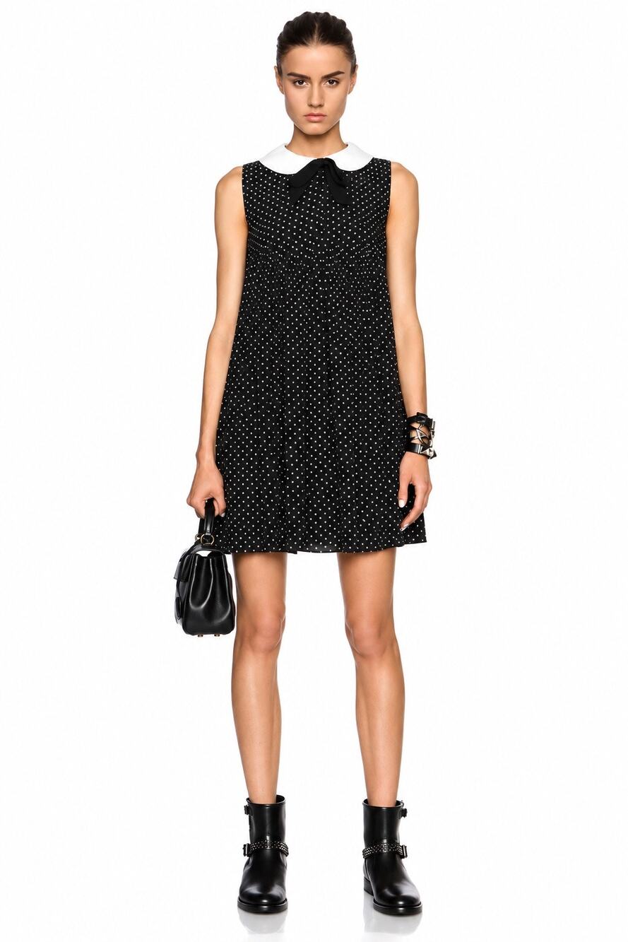 Saint Laurent Hedi Slimane 2014 Silk Star Print Peter Pan Collar Mini Dress 34 2
